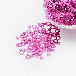 Ornament Accessories Plastic Paillette/Sequins Beads, Flat Round with Star, DeepPink, 6x0.1mm(PVC-E001-02-YD01)
