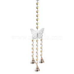 Metal with Glass Beaded Hanging Pendant Decorations, Suncatchers for Party Window, Wall Display Decorations, Butterfly, 420x86mm(PW-WG18174-01)