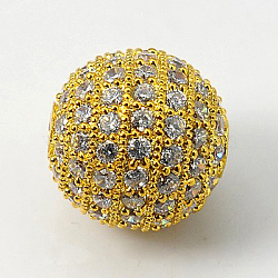 Cubic Zirconia Beads, with Brass Findings, Round, Golden, 8mm, Hole: 1mm(ZIRC-C005-8mm-G)