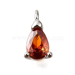 Brass Micro Pave Cubic Zirconia Pendants, Cadmium Free & Nickel Free & Lead Free, Teardrop Charms, Platinum, Coral, 9.5x5x4mm, Hole: 1.4mm(KK-D356-08F-P)