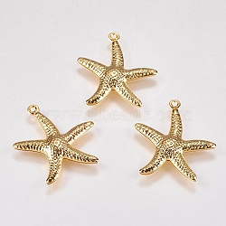 304 Stainless Steel Pendants, Starfish/Sea Stars, Real 18K Gold Plated, 22x20.5x2.5mm, Hole: 0.8mm(STAS-YW0002-44)