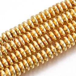 Electroplate Non-magnetic Synthetic Hematite Bead Strands, Rondelle, Golden Plated, 8x3mm, Hole: 1mm, about 88pcs/strand, 15.7 inch(X-G-Q465-20G)