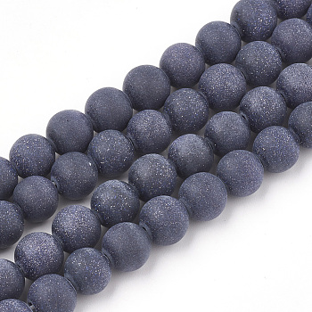 Synthetic Blue Goldstone Beads Strands, Frosted, Round, 8mm, Hole: 1mm, about 47pcs/strand, 15.5 inch