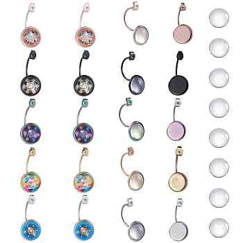 DIY Earring Makings, with Vacuum Plating 304 Stainless Steel Ear Nuts, Earring Backs and Transparent Glass Cabochons, Flat Round, Mixed Color, 35x18x16mm, Hole: 0.8mm