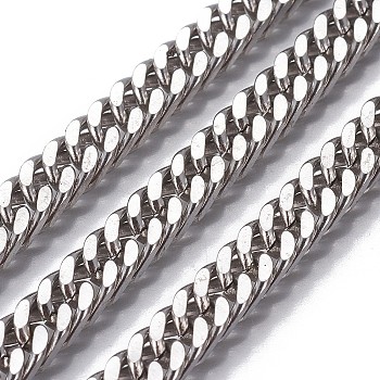 3.28 Feet 201 Stainless Steel Cuban Link Chains, Curb Chains, Unwelded, Stainless Steel Color, 9x6x3mm