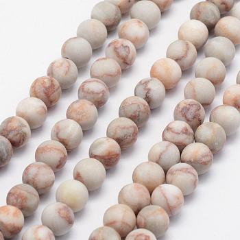 Natural Red Netstone Beads Strands, Frosted, Round, 7.5~8mm, Hole: 1mm, about 54pcs/strand, 15.3 inch(39cm)