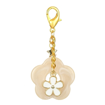 Acrylic Flower Pendants Decorations, Alloy Enamel and Alloy Lobster Claw Clasps Charms, Wheat, 356mm