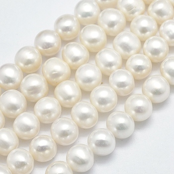 Natural Cultured Freshwater Pearl Beads Strands, Round, Beige, 7~8mm, Hole: 0.8mm, about 60pcs/strand, 15.7 inch(40cm)