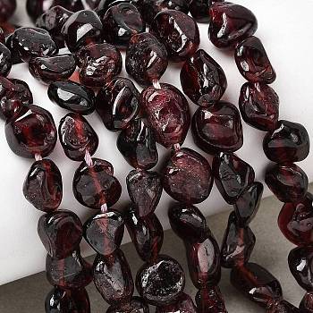 Natural Garnet Beads Strands, Nuggets, Tumbled Stone, 5~9x5~8.5x3~6mm, Hole: 0.8~0.9mm, about 31pcs/strand, 7.87''(20cm)