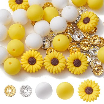 DIY Daisy Flower Silicone Beads Jewelry Making Finding Kit, Mixed Color, 10~19.5x4~15mm, Hole: 2mm, 65pcs/set