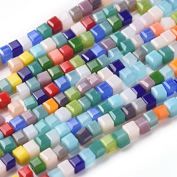 Imitation Jade Glass Beads Strands, Cube, Mixed Color, 2~3x2~3x2~3mm, Hole: 0.7mm, about 193pcs/strand, 17.91 inch(45.5 cm) long