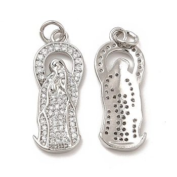 Brass Micro Pave Cubic Zirconia Pendants, with Jump Ring, Religion Virgin Mary Charm, Platinum, 25x10x2mm, Hole: 3.3mm