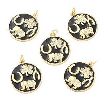 Eco-Friendly Brass Micro Pave Cubic Zirconia with Enamel Pendants, Long-Lasting Plated, Lead Free & Cadmium Free & Nickel Free, Real 18K Gold Plated, Flat Round, Real 18K Gold Plated, 21.5x19x2mm