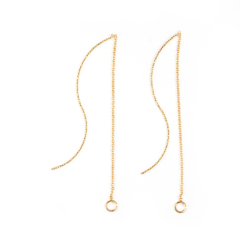 Brass Stud Earring Findings, Ear Threads, with Loop, Real 18K Gold Plated, 113mm, Loop: 4x0.6mm, Inner Diameter: 2.5mm, Pin: 0.6mm