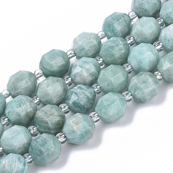 Natural Amazonite Beads Strands, Round, Faceted, 7.5x8mm, Hole: 1.2mm, about 18~20pcs/strand, 7.48 inch(19cm)