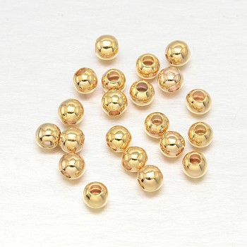 Real 18K Gold Plated Brass Round Spacer Beads, Lead Free & Cadmium Free & Nickel Free, 2mm, Hole: 1mm