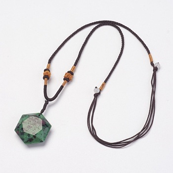 Natural Unakite Pendant Necklaces, with Nylon Cord, 10.6 inch~13.7 inch(27cm~35cm)