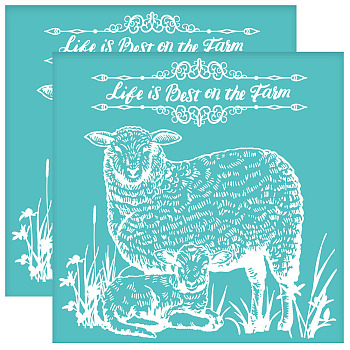 Self-Adhesive Silk Screen Printing Stencil, for Painting on Wood, DIY Decoration T-Shirt Fabric, Turquoise, Game Theme, Sheep, 220x220mm