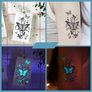 Luminous Body Art Tattoos Stickers, Removable Temporary Tattoos Paper Stickers, Glow in the Dark, Butterfly, 10.5x6cm
