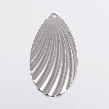 304 Stainless Steel Pendants, Textured, teardrop, with Wavy Pattern, Stainless Steel Color, 45x24.5x1mm, Hole: 1.2mm