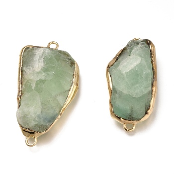 Natural Green Fluorite Links Connectors, with Golden Tone Brass Findings, Nuggets, 44.5~51x21.5~27x12~16mm, Hole: 3mm