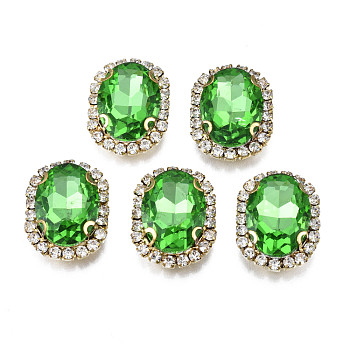 Sew on Rhinestone, Transparent Glass Rhinestone, with Brass Prong Settings, Faceted, Oval, Lime Green, 22x17x7mm, Hole: 0.9mm