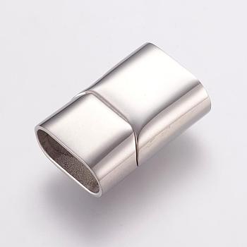 304 Stainless Steel Magnetic Clasps with Glue-in Ends, Smooth Surface, Rectangle, Stainless Steel Color, 20x13.5x7.5mm, Hole: 6x12mm