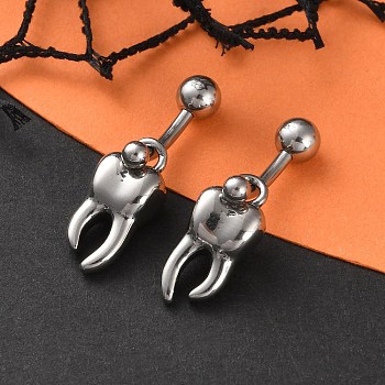 Tooth 316 Surgical Stainless Steel Dangle Belly Button Rings, Piercing Navel Rings, Barbell Body Jewelry for Women, Antique Silver, 28.5x8mm