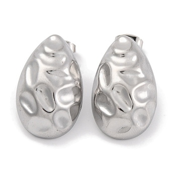 Non-Tarnish Teardrop 304 Stainless Steel Stud Earrings, Stainless Steel Color, 24x15mm