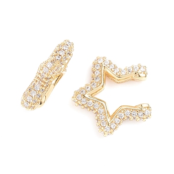 Brass Micro Pave Clear Cubic Zirconia Cuff Earrings, Long-Lasting Plated, Star, Golden, 17.2x17.2x4mm
