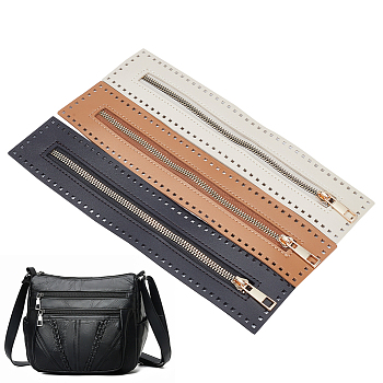 3Pcs 3 Colors Alloy Zipper, with PU Leather Frame, for Crochet Purse Making, Mixed Color, 27x5.5x0.25cm, 1pc/color