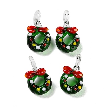 Christmas Series Handmade Lampwork Pendants, Bell, 31~33x17~18x9~10mm, Hole: 5~5.5mm