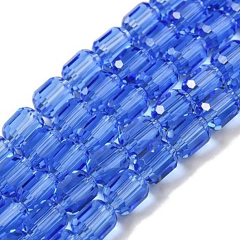 Glass Beads Strands, Faceted Barrel, Royal Blue, 7x6mm, Hole: 1mm, about 78~79pcs/strand, 21.26~21.46 inch(54~54.5cm)