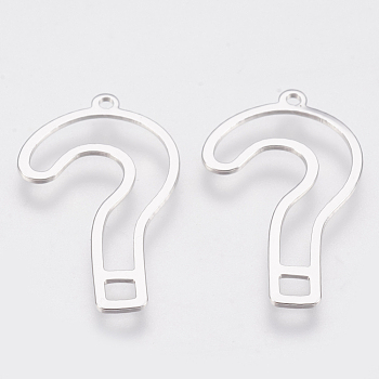 Brass Pendants, Question Mark, Nickel Free, Real Platinum Plated, 26x15x1mm, Hole: 1mm