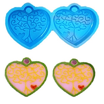 Heart with Tree of Life Pendant Silicone Molds, Resin Casting Molds, for DIY UV Resin & Epoxy Resin Jewelry Making, Deep Sky Blue, 27x54.5x7mm, Hole: 3.5x3mm