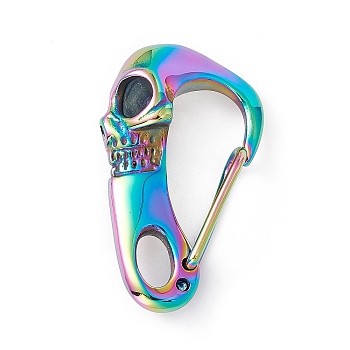 304 Stainless Steel Push Gate Snap Keychain Clasps, Skull, Rainbow Color, 45x26x13.5mm, Hole: 5x9mm