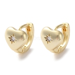 Brass Micro Pave Clear Cubic Zirconia Hoop Earrings, Heart, Real 18K Gold Plated, 9x7.5x10.5mm(EJEW-C121-12G)