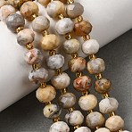 Natural Crazy Agate Beads Strands, Faceted Rondelle Beads, with Seed Beads, 8x6~6.5mm, Hole: 1mm, about 23~24pcs/strand, 7.68''(19.5cm)~8.07''(20.5cm)(G-D105-B03)
