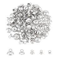 304 Stainless Steel Bead Cap Pendant Bails, for Globe Glass Bubble Cover Pendants, Stainless Steel Color, 5~7x4~10mm, Hole: 2~3mm, 100pcs/box(STAS-UN0010-42)