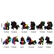 Scratch Rainbow Painting Art Paper, DIY Unicorn Scratch Art, with 12Pcs Paper Card, 12 Strands Silk Ribbon and 12Pcs Bamboo Sticks, Colorful, Packaging: 15x15x0.8cm(KICR-PW0001-04)