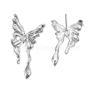Brass Stud Earring Findings, for Half Drilled Beads, Cadmium Free & Nickel Free & Lead Free, Butterfly, Real Platinum Plated, 31.5x18mm, Pin: 0.7mm and 1mm(for half drilled bead)(KK-N232-429P-B)