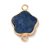 Natural Lapis Lazuli Flower Connector Charms, Brass 5 Petal Flower Links, Golden, 24.5x17x3.3mm, Hole: 2.4mm(KK-U042-17G-05)