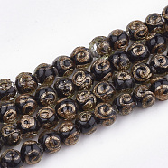 Handmade Gold Sand Lampwork Beads, Round, Black, 8~9x7~7.5mm, Hole: 1.5~2mm(LAMP-T006-05A)