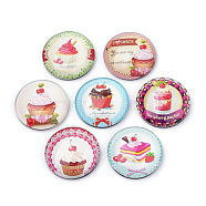 Fridge Magnets Glass Decorations, Flat Round with Cake Pattern, Mixed Color, 25x9~10.5mm(X-GGLA-Q051-25mm-098)