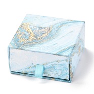 Square Paper Drawer Box, with Black Sponge & Polyester Rope, Marble Pattern, for Bracelet and Rings, Light Sky Blue, 7.5x7.7x4cm(CON-J004-03B-01)