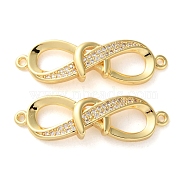 Rack Plating Brass Micro Pave Cubic Zirconia Infinity Connector Charms, Long-Lasting Plated, Lead Free & Cadmium Free, Real 18K Gold Plated, 33x10x4mm, Hole: 1.3mm(KK-C084-23B-G)