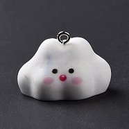 Opaque Resin Pendants, Cartoon Cloud Charms, with Platinum Tone Iron Loops, White, 19.5x27x21mm, Hole: 2mm(RESI-D063-03A)