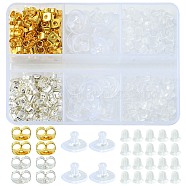 400Pcs 4 Style Iron & Plastic Ear Nuts, Bell Ear Nuts & Friction Ear Nuts & Clutch Earring Backs, Golden & Silver, 4~10x4~6x3mm, Hole: 0.7~1mm(FIND-FS0001-87)