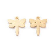 304 Stainless Steel Charms, Laser Cut, Dragonfly, Golden, 12x11x1mm, Hole: 1.2mm(STAS-I151-20G)
