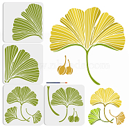 US 1 Set Autumn Theme PET Hollow Out Drawing Painting Stencils, with 1Pc Art Paint Brushes, Ginkgo Leaf, 300x300mm, 4pc/style(DIY-MA0001-64)